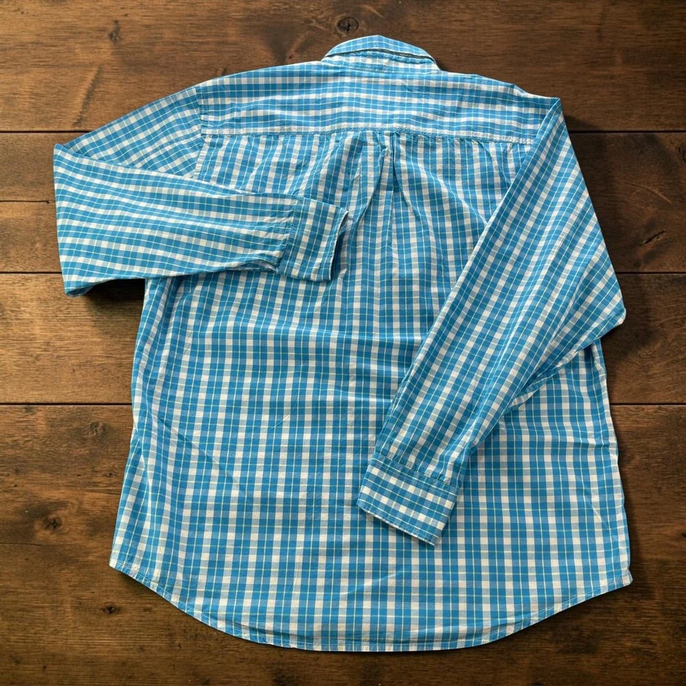 Tommy Bahama Mens Blue Gingham Pima Cotton Long Sleeve Button Down Shirt Large